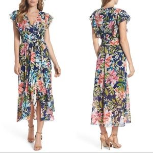 Eliza J Floral High / Low Faux Wrap Dress